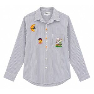 Mili Designs Womens Halloween Embroidered Striped Button Down Shirt Blouse M